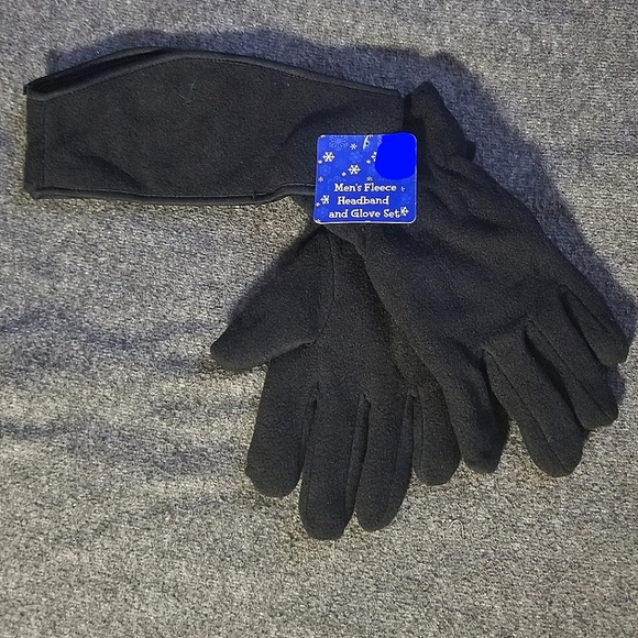 Mens black winter fleece headband and glove set with bonus texting glove set - Picture 1 of 3
